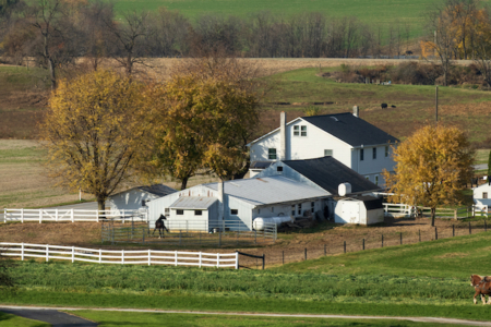 Gap, USA - November 11, 2023. Amish farm in Autumn, Lancaster County, Pennsylvania, USA